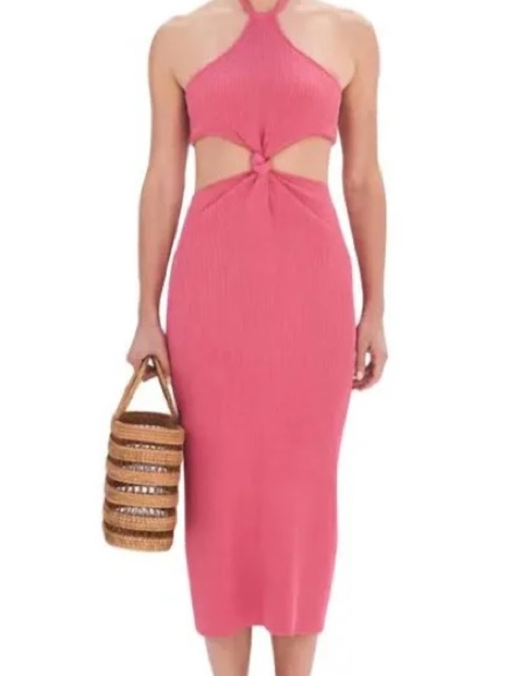 Cult Gaia Cameron Ribbed Knit Midi Dress in Pink Blossom Size L
